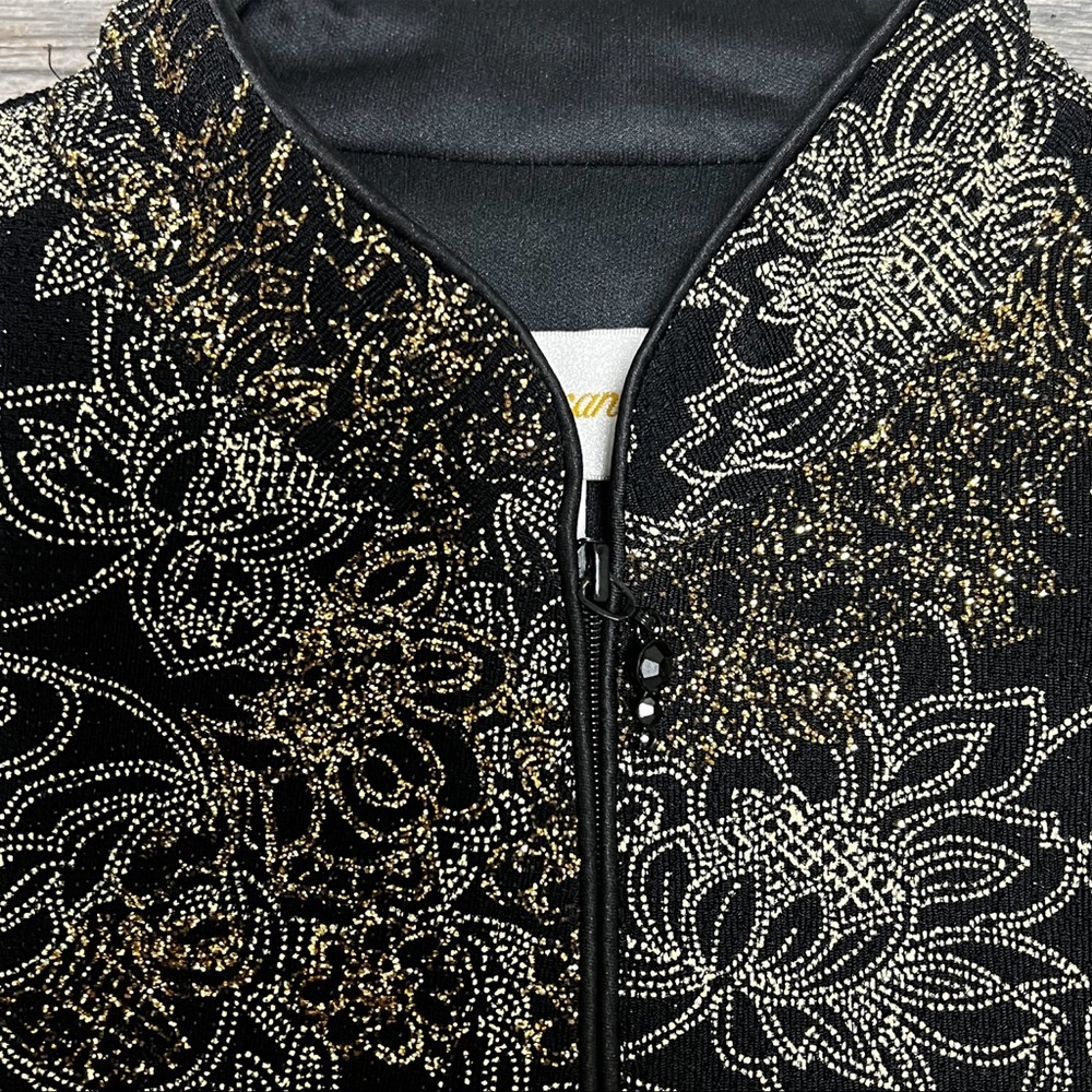 Jeanne Alexander Medium Vtg Zip front jacket gold metallic sparkle Shoulder pads - Picture 9 of 15